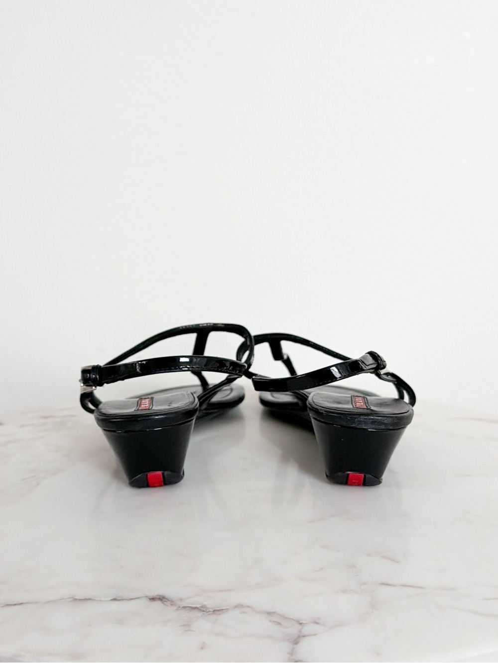 Prada Black Patent Leather Wedge Thong Sandals Size 9.5 US 39.5 IT - Picture 6 of 7